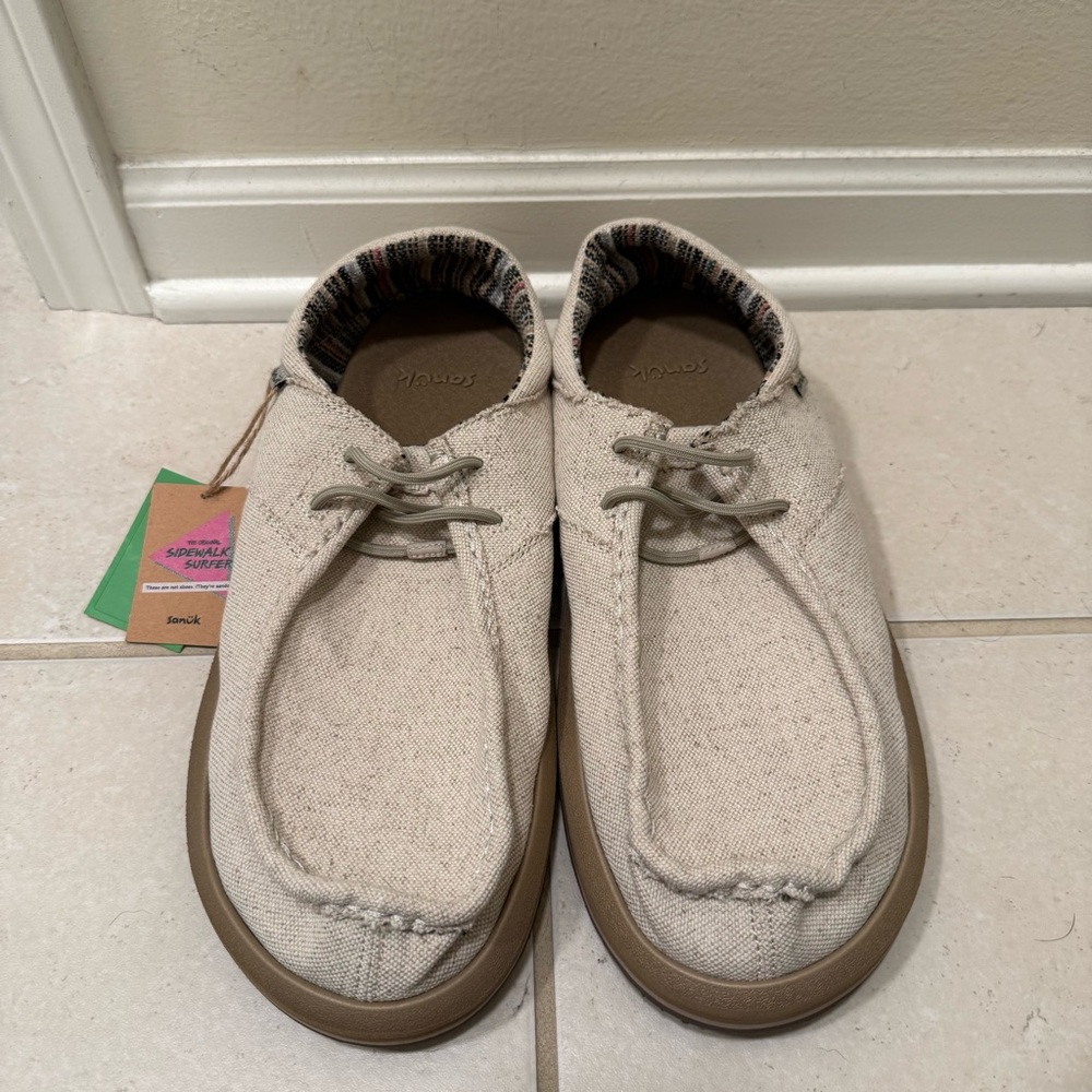 Sanuk Shoes Shake Men’s Sz 13 Sidewalk Surfers Loafers Slip On Natural Beige NWT
